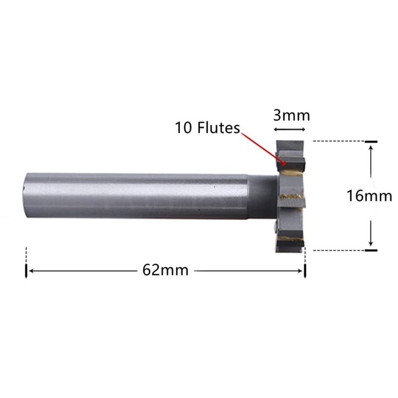 NACX HSS-AL T Slot End Mill Milling Cutter， High-Speed Steel Woodruff Keyseat Cutter, Half Round Keyway Milling Cutter， Straight Shank, 6 Flutes, 16mm x 3mm x 62mm - Image 2